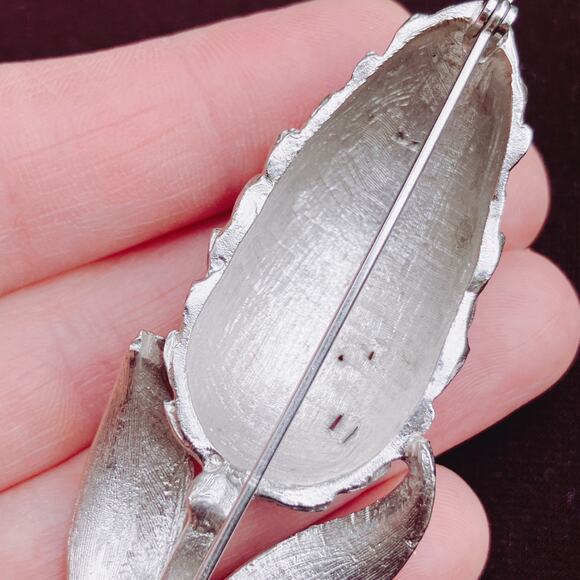 Vintage Signed Pell Brooch Lot Of 3 Mid Century Silver Tone Leaf Pin Jewelry - Picture 7 of 13